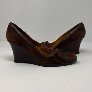 Kenneth Cole REACTION Brown Suede Pete 'n Low Wedge Heels Size 8 Women's